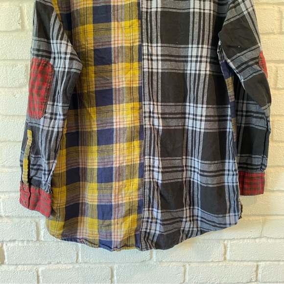 Urban Outfitters Corey Spliced Flannel Button Down Shirt Oversized Size Large - Picture 8 of 11